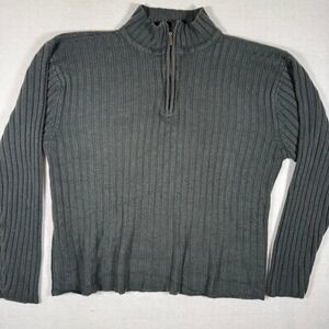 Ferruche Mens Quarter Zip Sweater Charcoal Gray Ribbed Knit Mock Neck Large